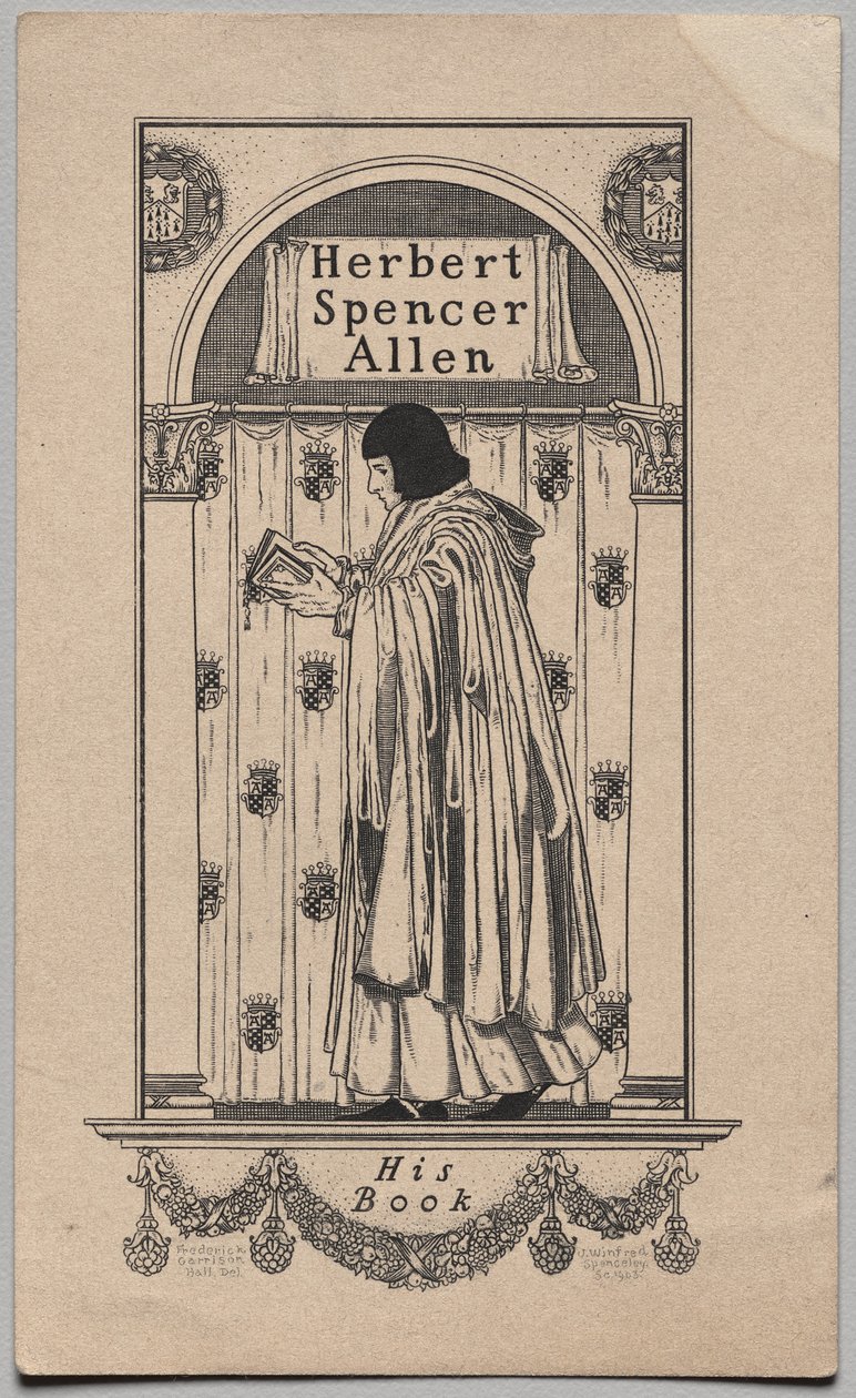 Bookplate: Herbert Spencer Allen, His Book inscribed by Frederick Garrison Hall