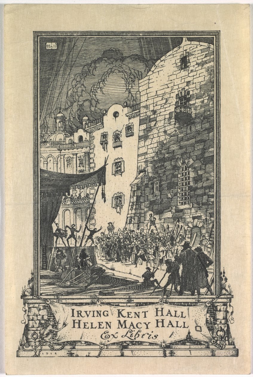 Bookplate: Irving Kent Hall and Mary Kent Hall, Ex Libris inscribed by Frederick Garrison Hall
