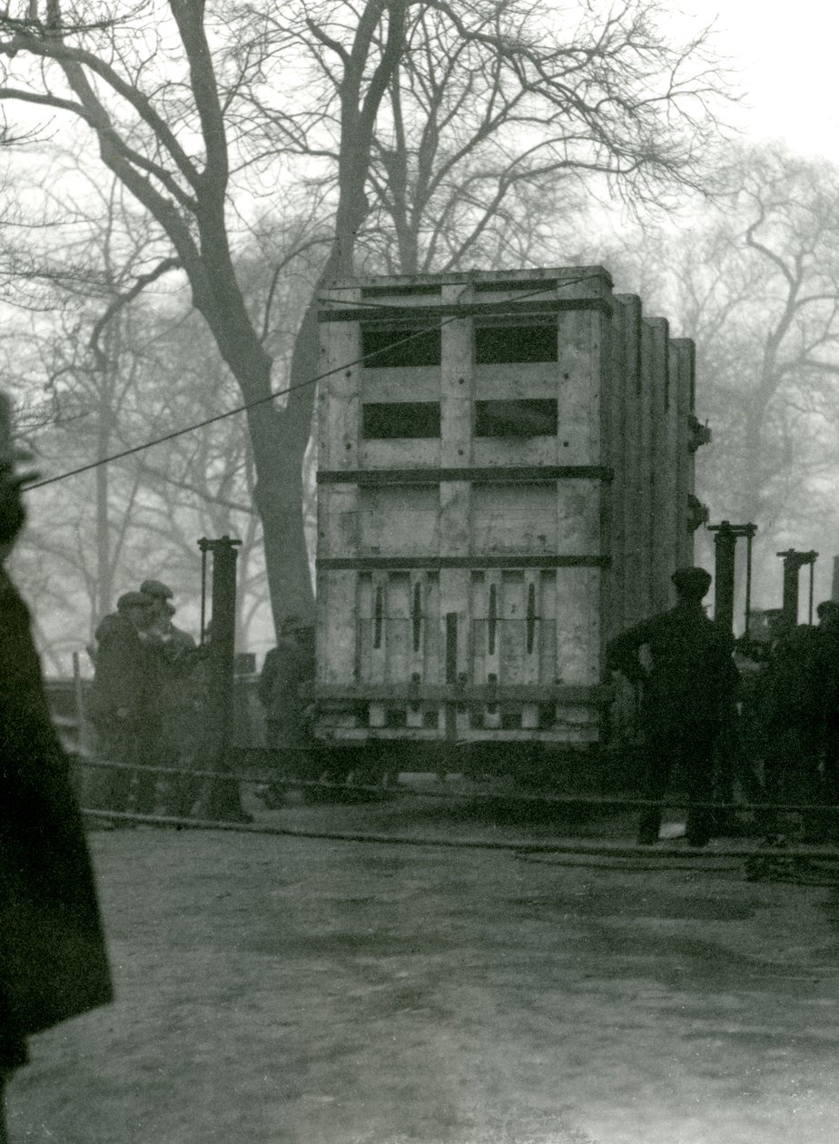 Transporting female Asian Elephant Lukhi in a wooden crate, London Zoo, 1923 by Frederick William Bond