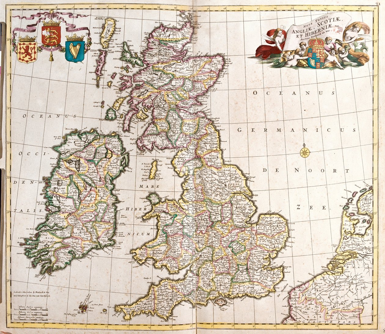 Map of England, Scotland and Ireland (Great Britain) by Frederick de Wit