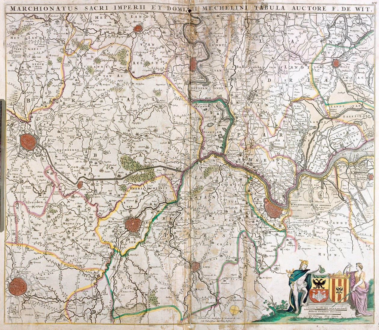 Map of the Marquisates of the Holy Germanic Empire and the Lordship of Mechelen (Netherlands) by Frederick de Wit