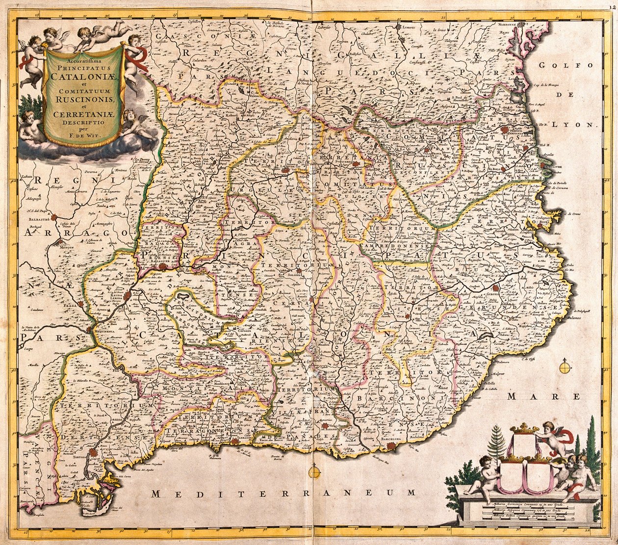 Map of the Principality of Catalonia (Spain) (etching) by Frederick de Wit