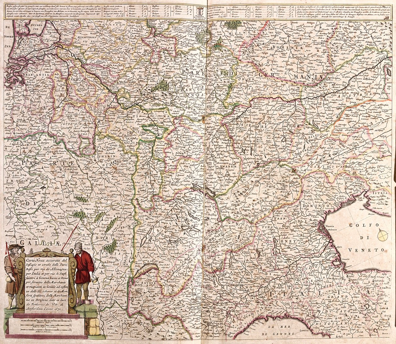 Map of the region of the chain of the Alps, France, Italy, Germany by Frederick de Wit