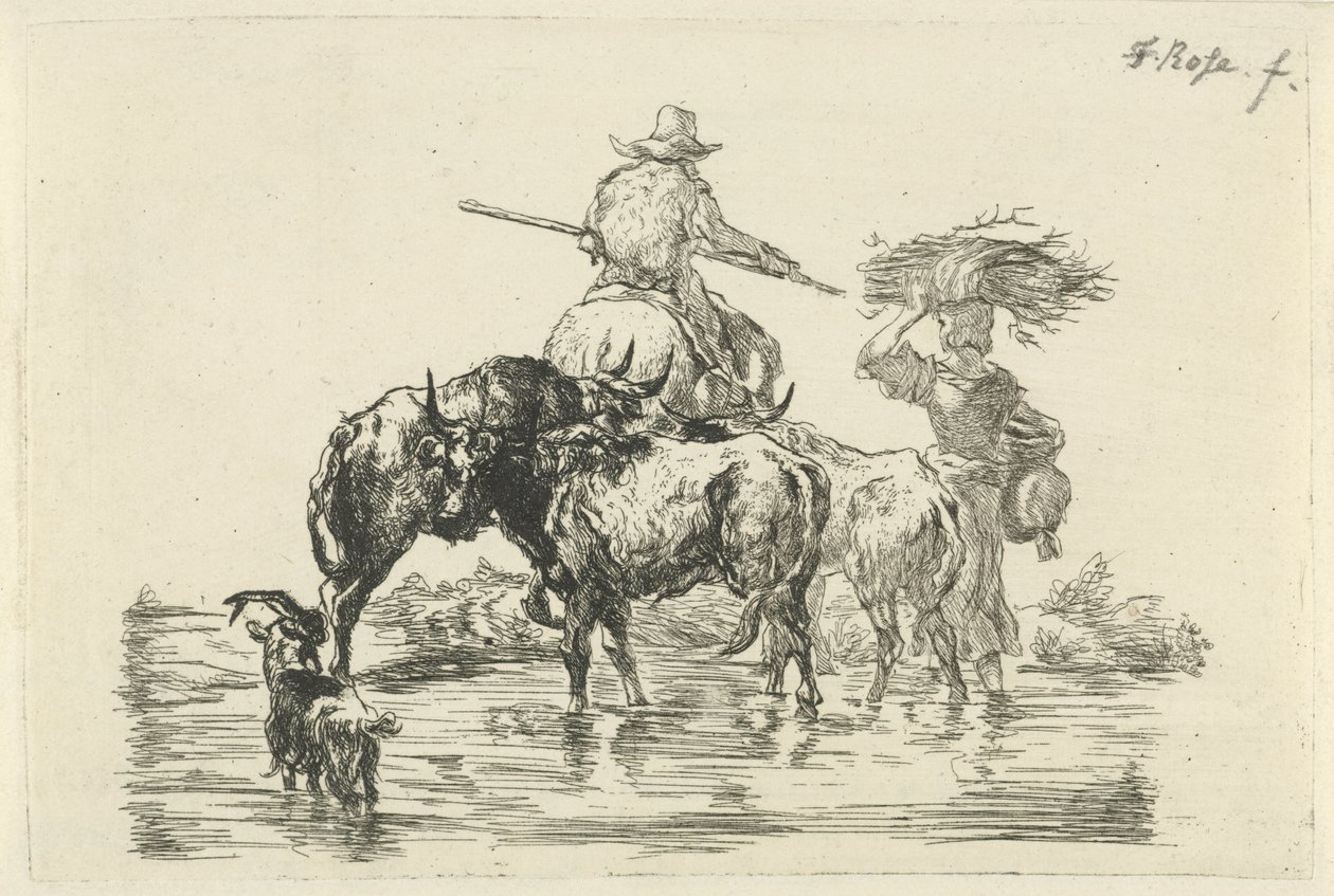 Shepherd and Shepherdess Wading Through a Stream by Frederik Cornelis Rose