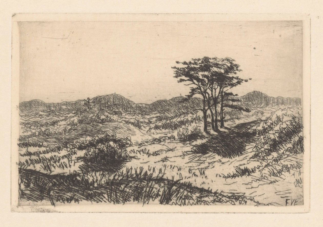 Hilly Landscape with Three Pines by Frederik van Eeden