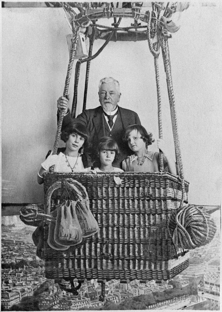 Alexandre Gustave Eiffel with his grandchildren in a gondola by French Photographer