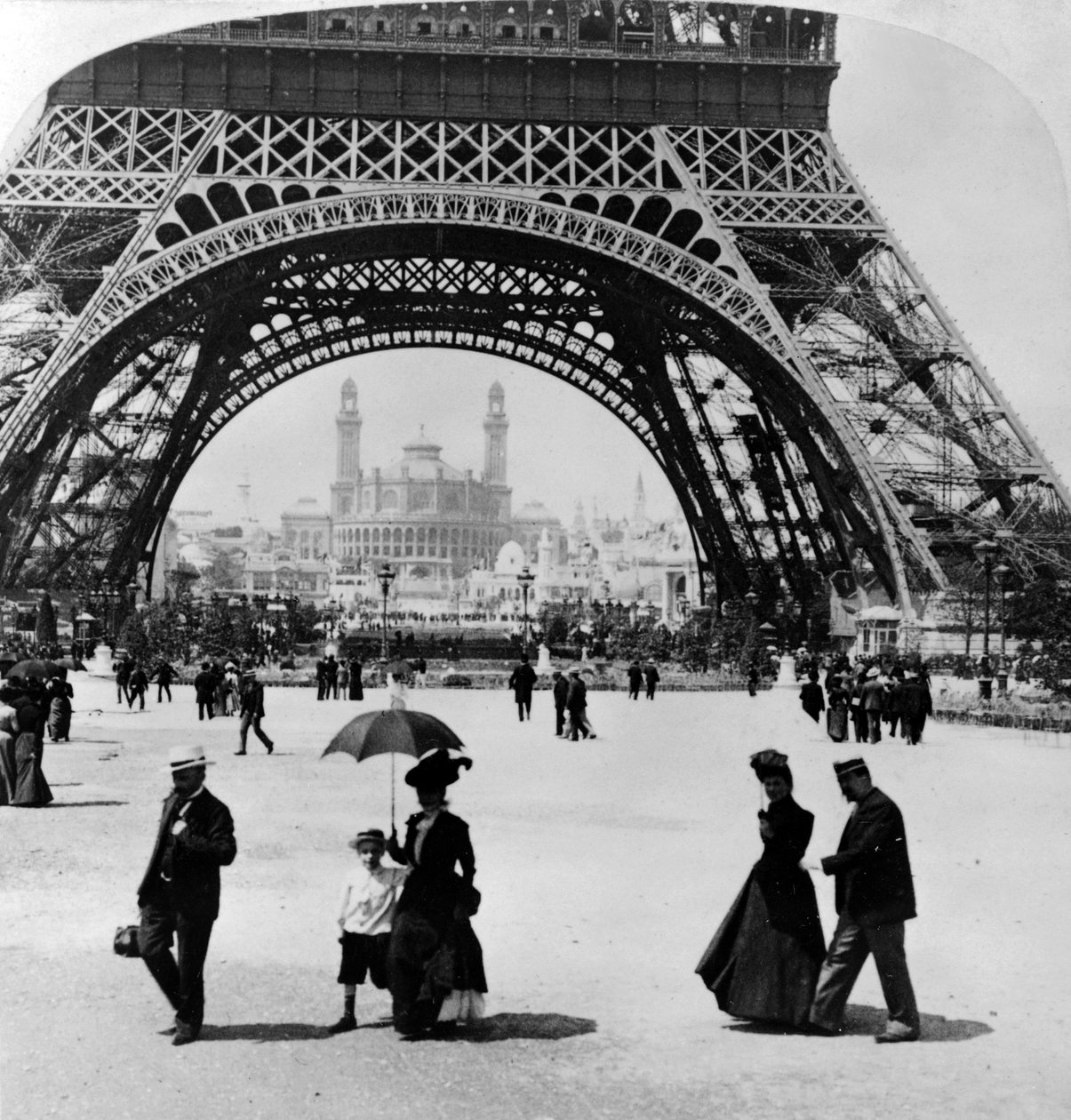 Looking Through the Base of the Eiffel Tower to the Trocadero and Colonial Station, Paris Exhibition, 1900 by French Photographer