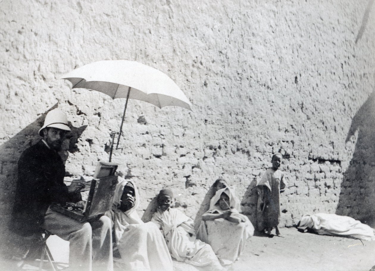 Paul Albert Laurens painting at Biskra, Algeria, 1892 by French Photographer