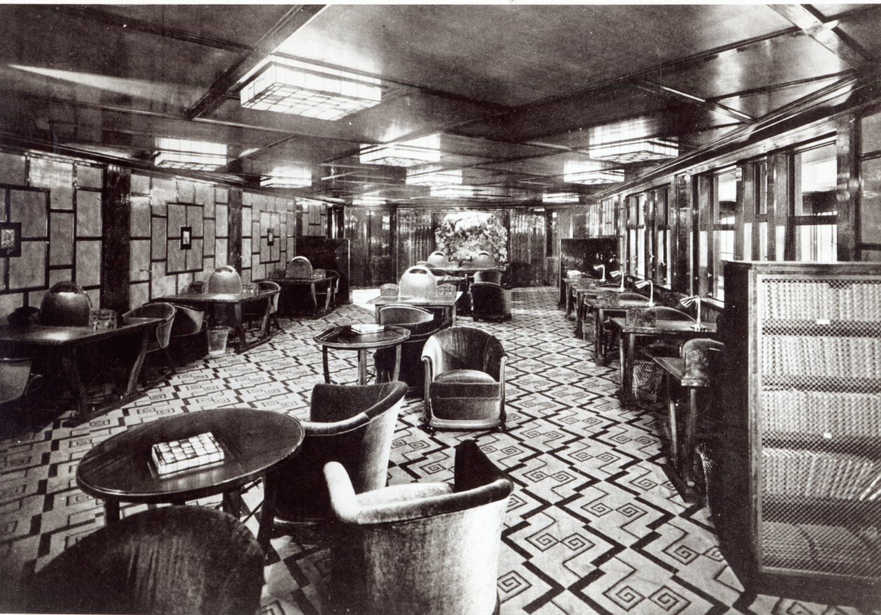 Reading Room on the Ocean Liner Ile de France, 1926 by French Photographer