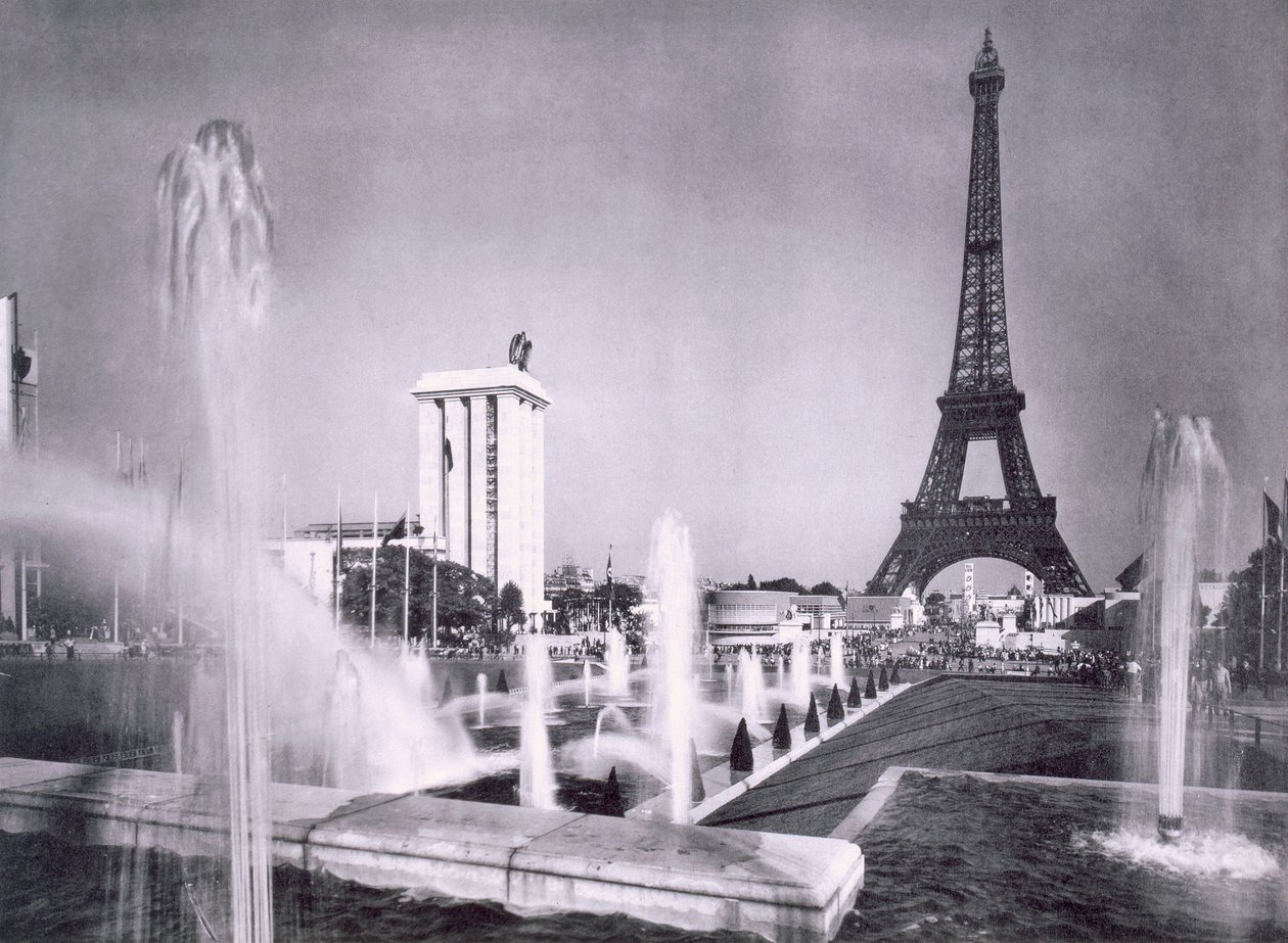 The ornamental lakes in front of the Eiffel Tower, during the Paris International Exposition by French Photographer