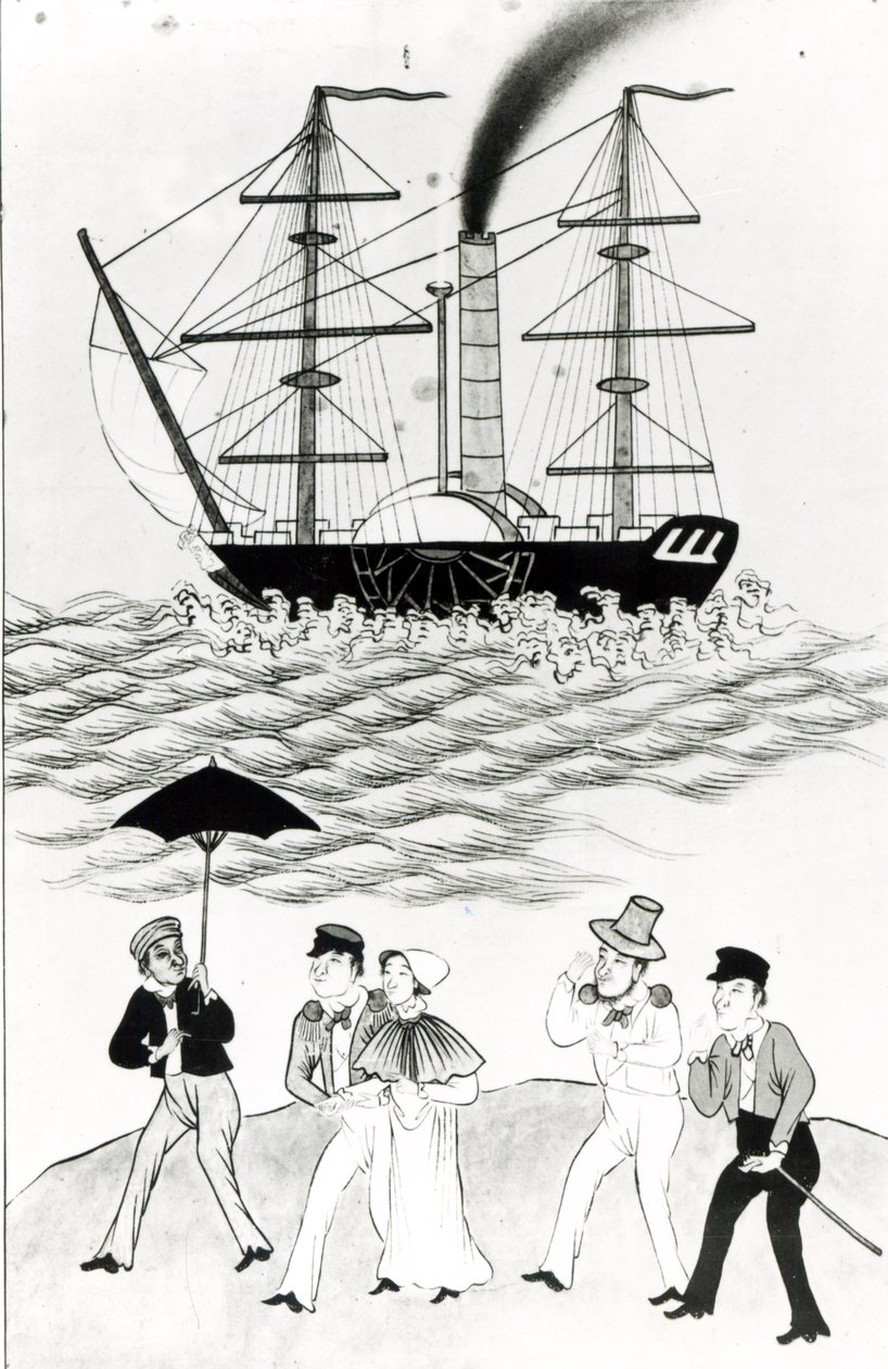 English Steamship at Canton, 1840 by French School