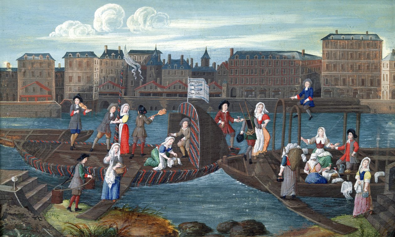 Fish Shop and Laundry Boat at the Quai de la Megisserie, c.1670 by French School