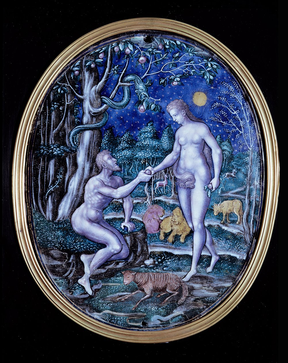 Limoges plaque depicting Adam and Eve, c.1570 by French School
