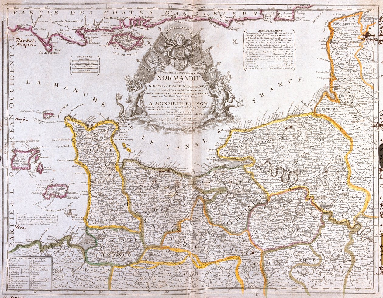 Map of Normandy, 1694, from Le Theatre du Monde, by Jean-Baptiste Nolin ...