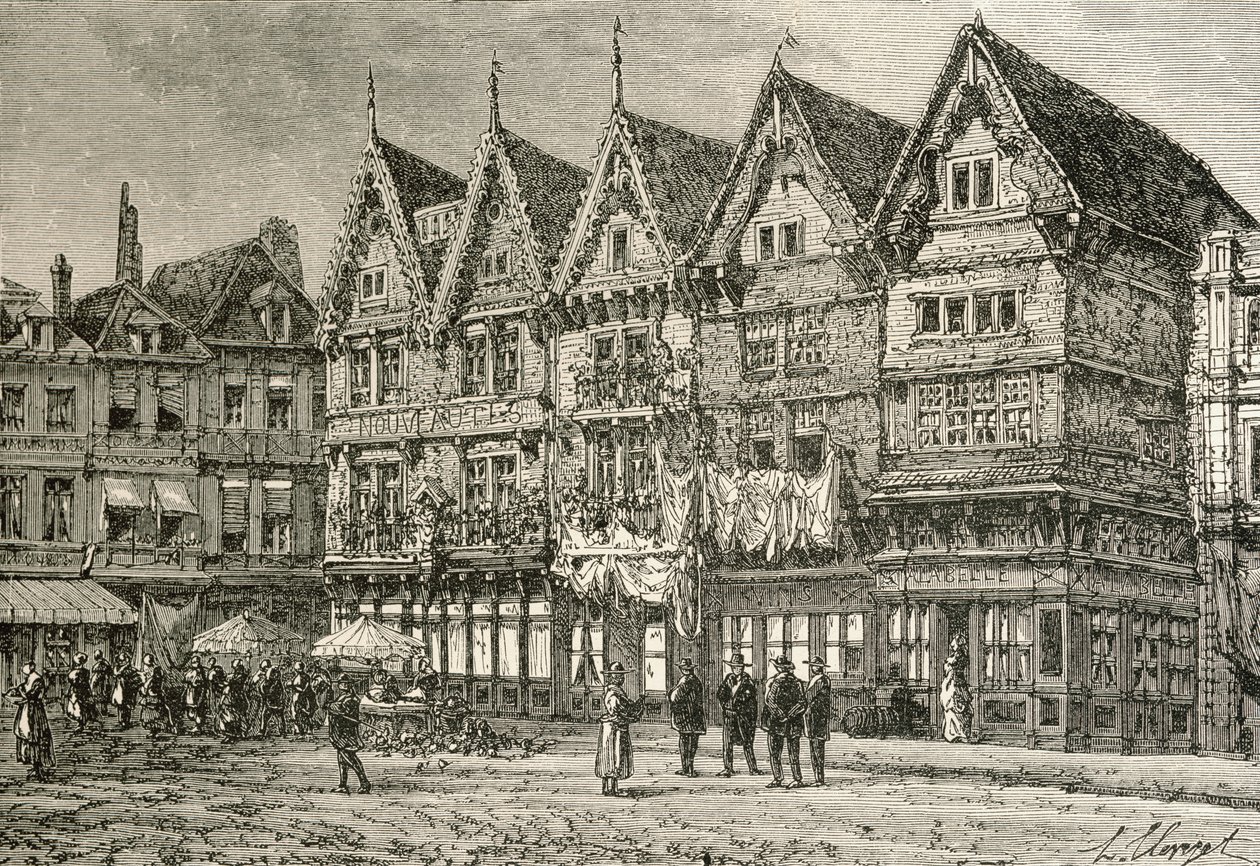 Old houses in Valenciennes, France, in the 19th century, from 