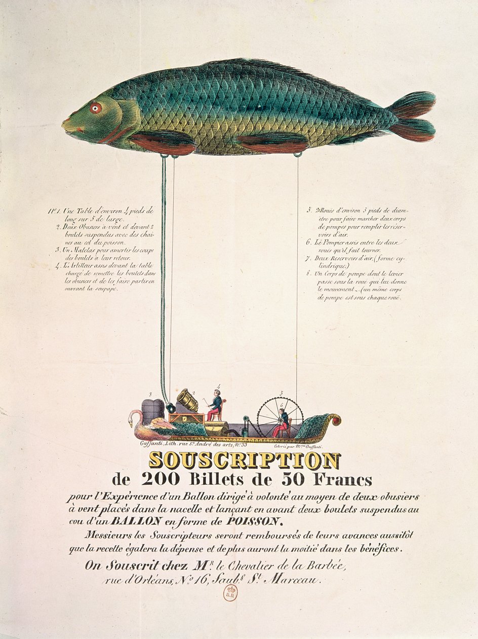 Poster Advertising the Subscription for a Dirigible Balloon in the Shape of a Fish by French School