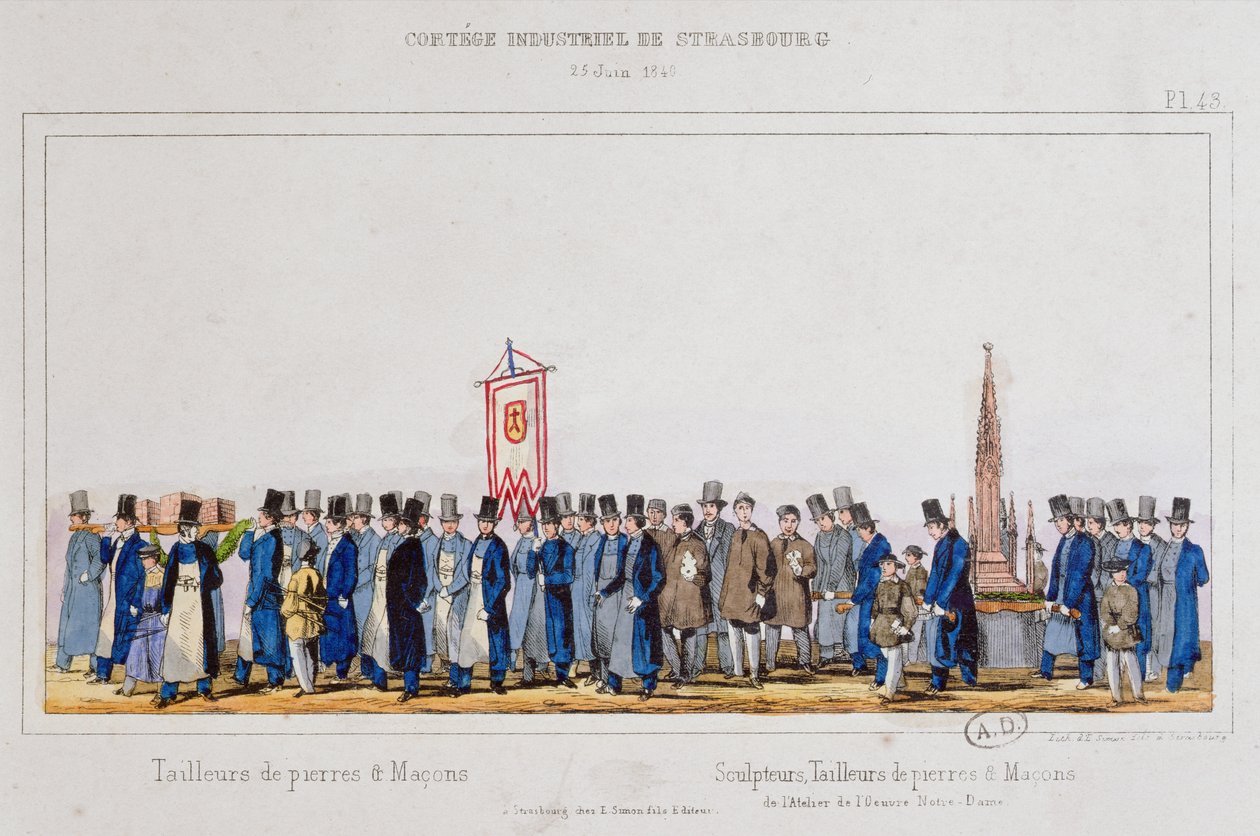 Procession of the Stone Workers and Masons at Strasbourg, 25th June 1840 by French School