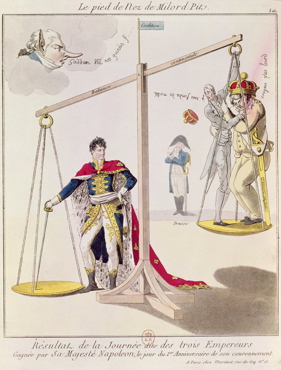 The Result of the Day of the Three Emperors, Caricature Drawn After the Battle of Austerlitz by French School