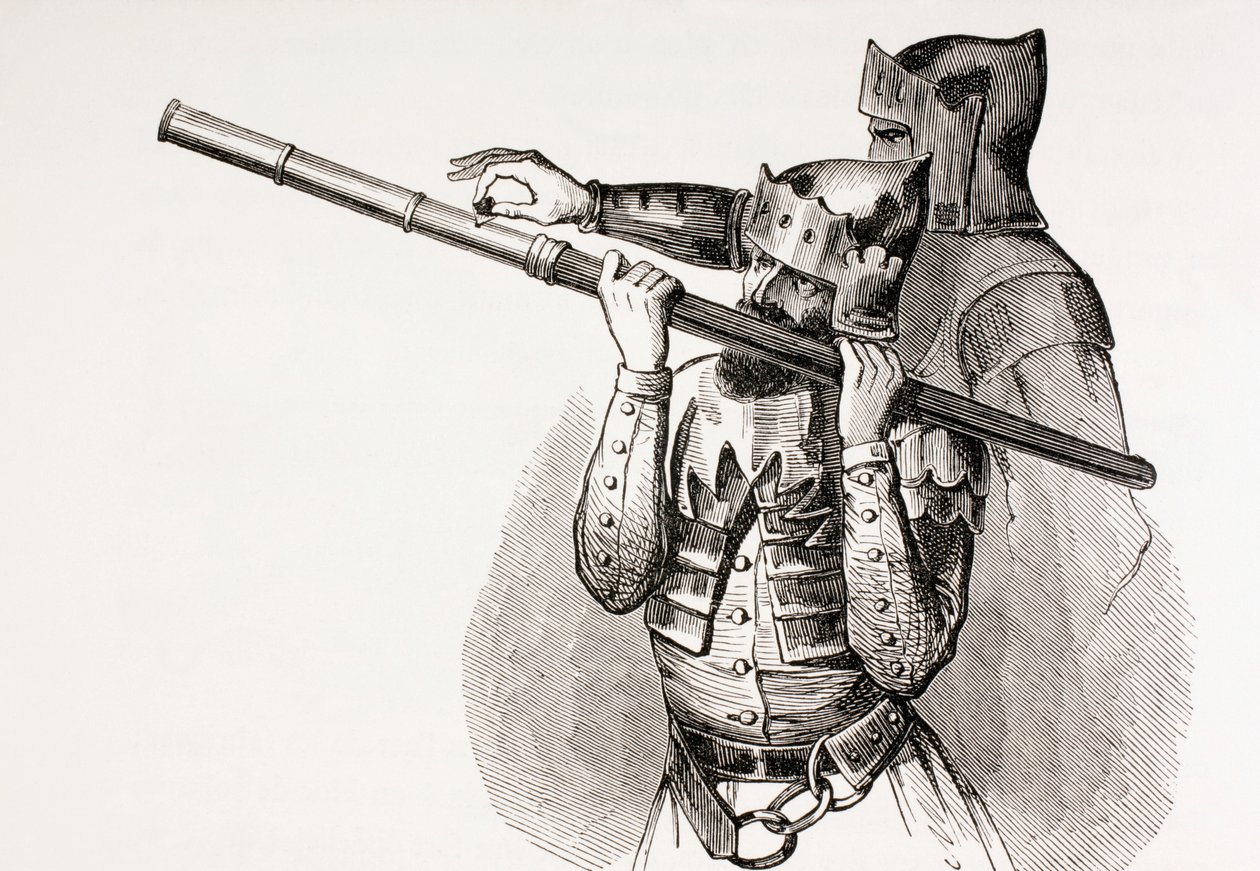 Two 15th Century Soldiers with a Hand Gun or Firing Baton, from 