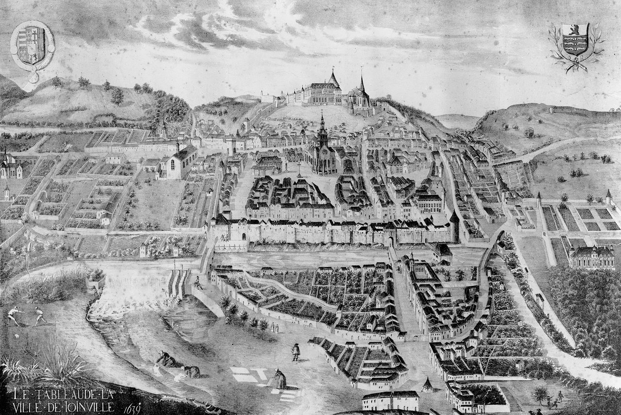 View of the Chateau and Town of Joinville, from a Painting of 1639 by French School