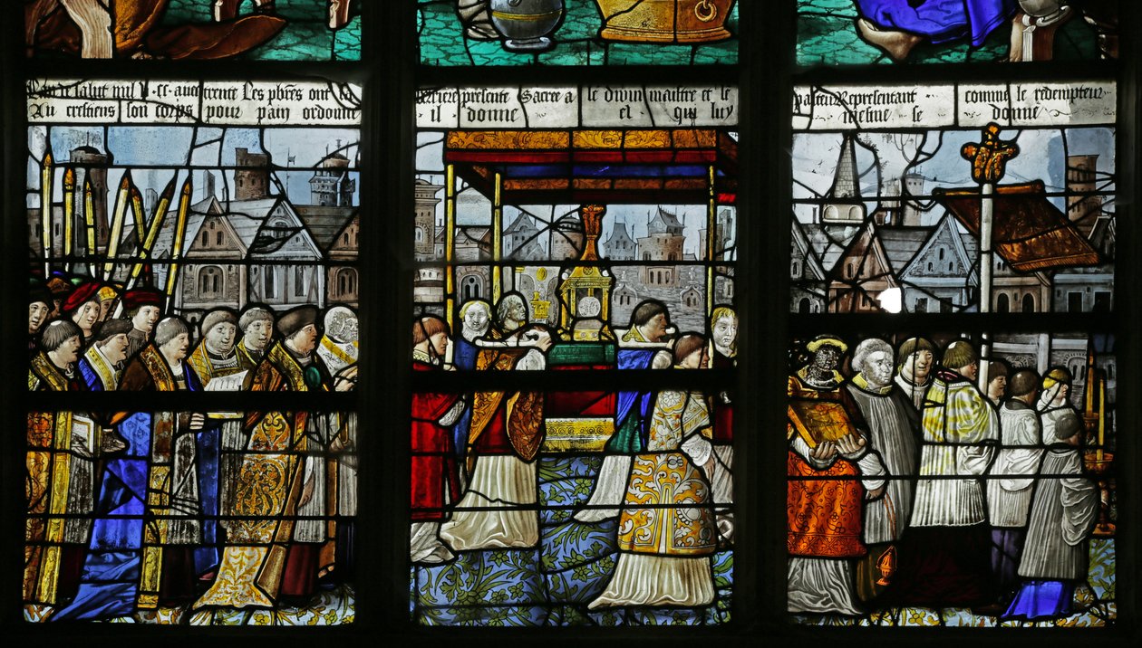 Window depicting a procession of the Holy Sacrament (detail), 1530 by French School