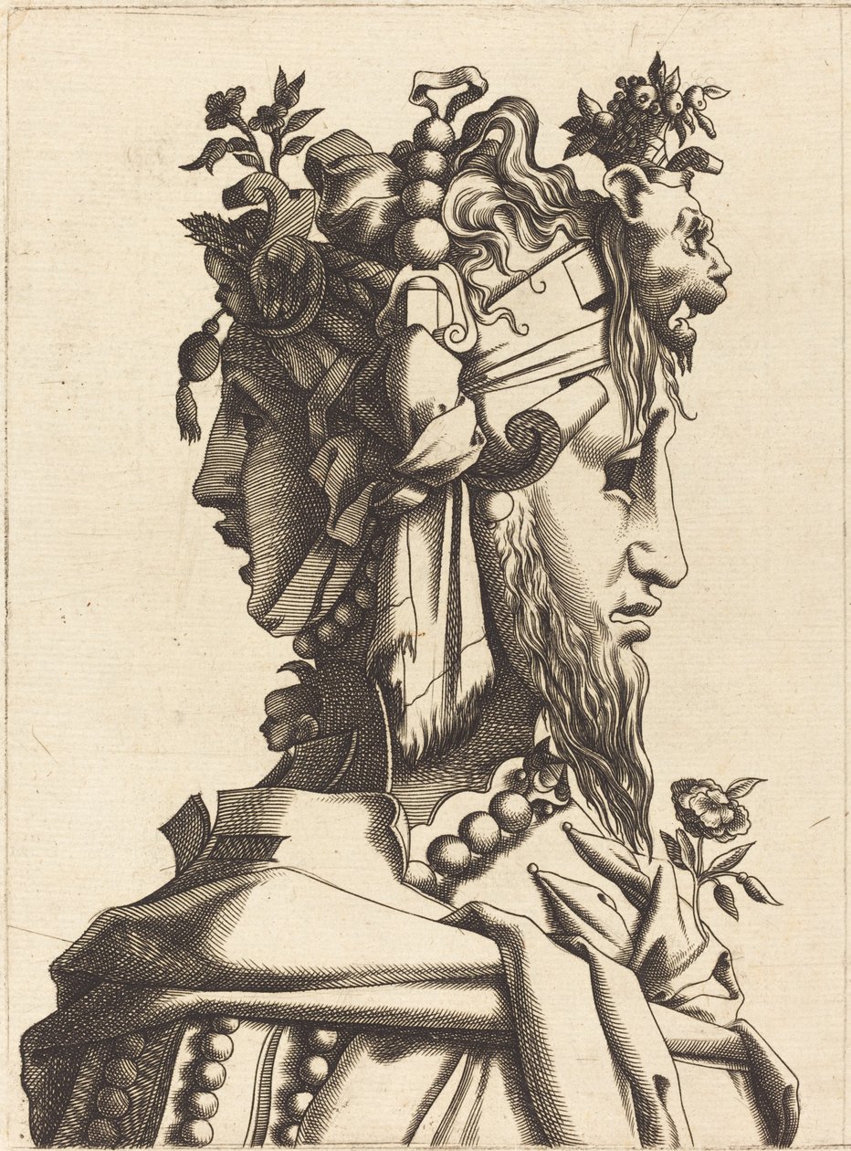 Bust of a Woman in an Extravagant Costume by French 16th Century after René Boyvin or Pierre Milan