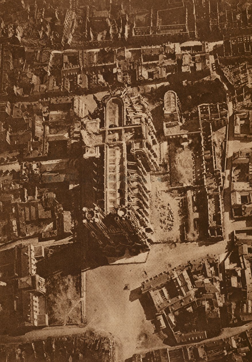 Aerial View of Reims Cathedral, World War I by French Photographer
