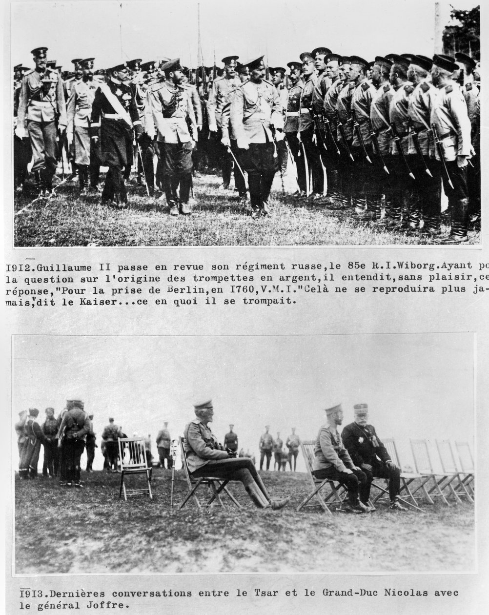 Final conversations between the Tsar and Grand Duke Nicholas II, and General Joffre, 1913 by French Photographer