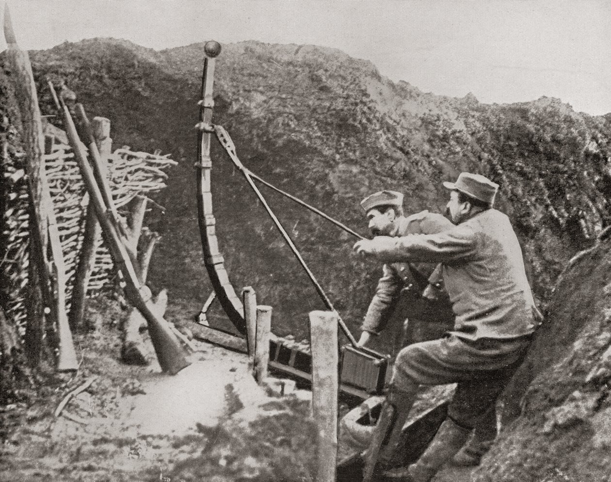 French Soldiers Using a Catapult for Flinging Bombs During World War One, from The Illustrated War News, 1915 by French Photographer