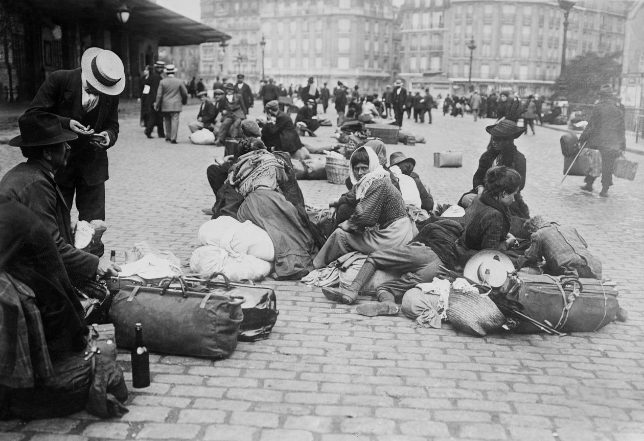 Wartime Refugees, Gare de Lyon, Paris, 1914 by French Photographer