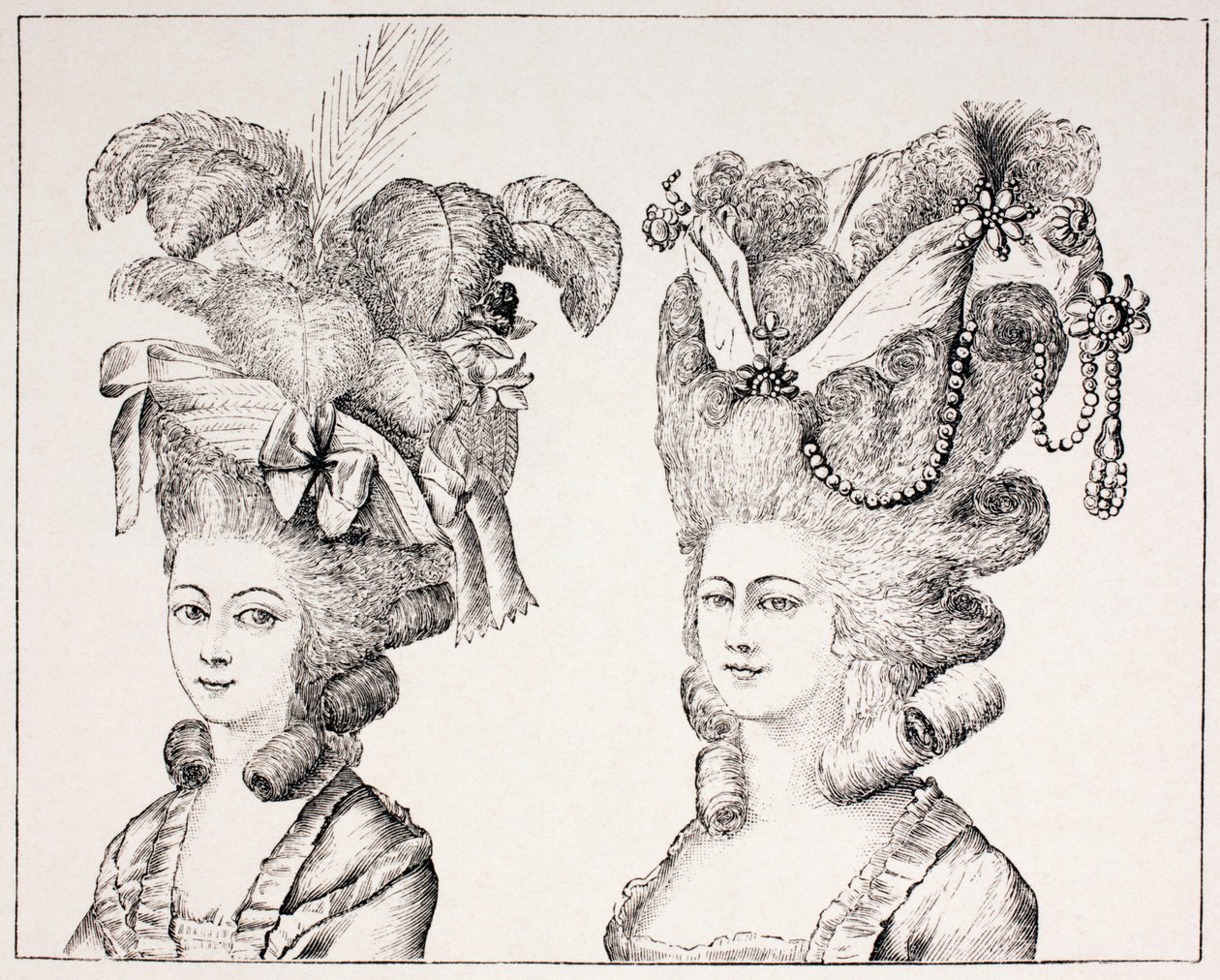 18th Century French Girls wearing Extravagant Hair Styles and Hats by French School
