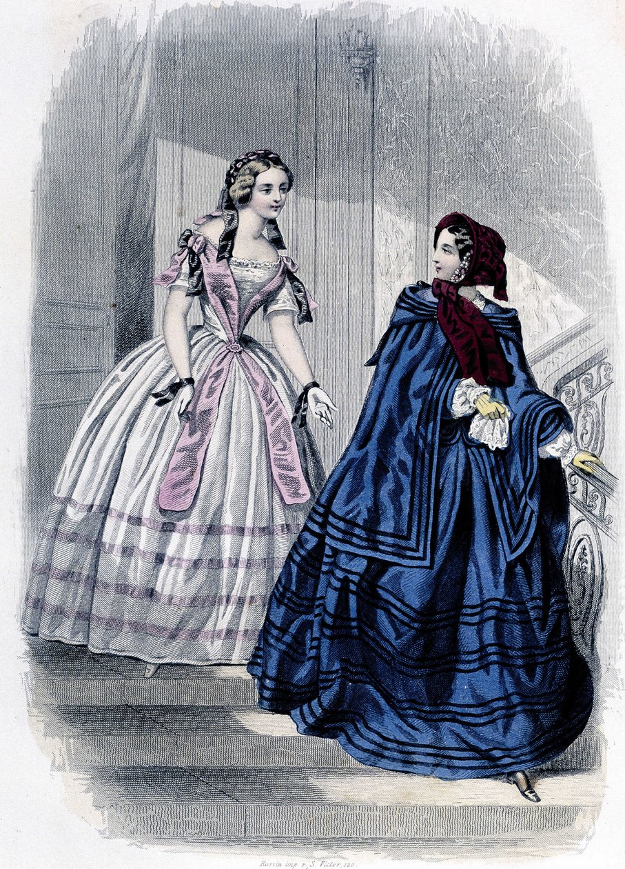 2 Fashionable Women - in Journal des Demoiselles 1852 by French School