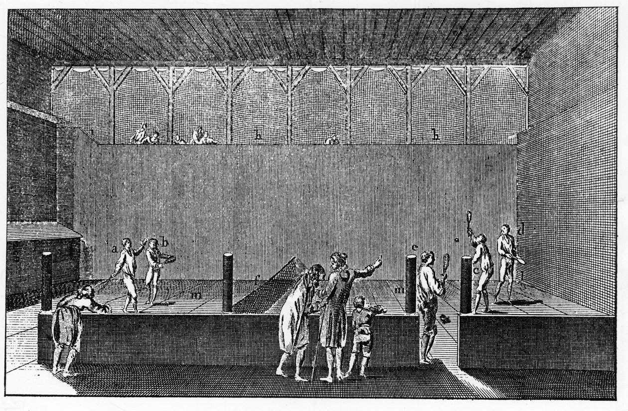 A Jeu de Paume under the reign of Louis XIV, based on a print from the encyclopedia of Diderot and Alembert by French School