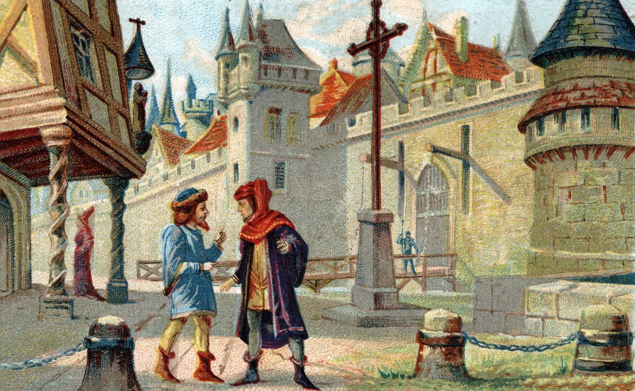 A city in the Middle Ages. Chromolithography of the late 19th century. by French School