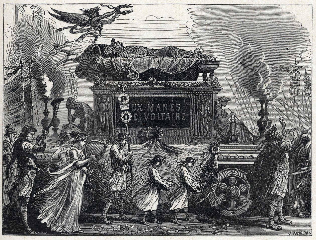 A funeral tank carrying Voltaire