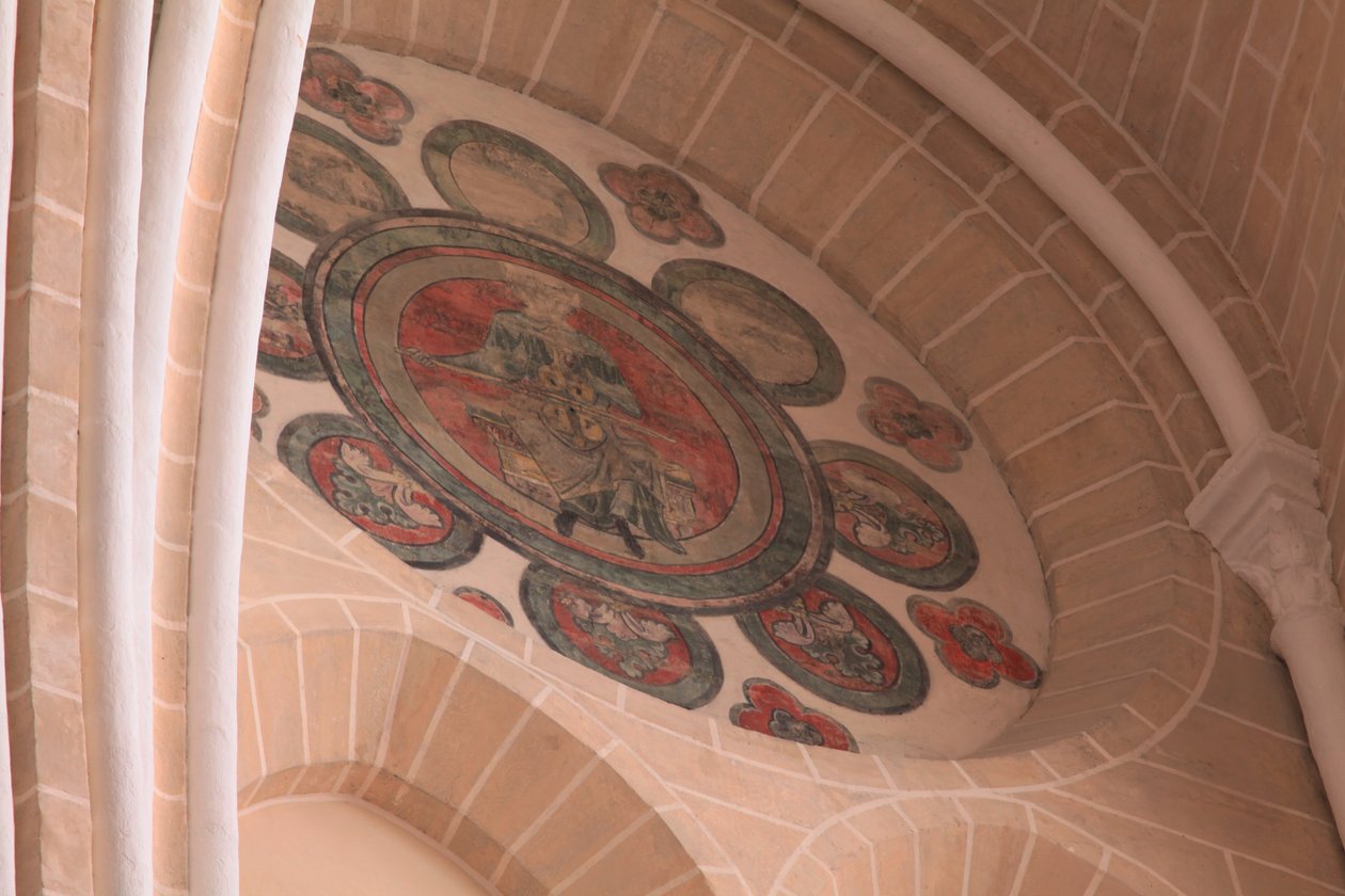 A view of a painted rosette in the western-most bay, south side by French School