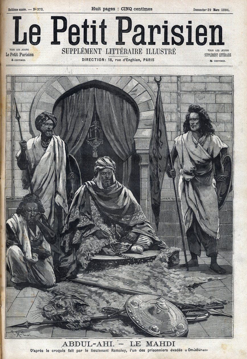 Abdul-Ahi Palace in Ombduram on the Banks of the Nile in Mahdi. Engraving in 