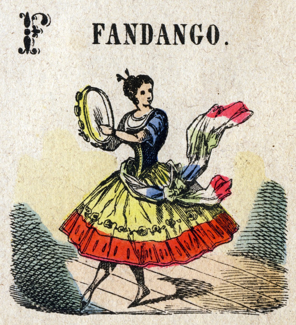 Abecedary. Letter F like Fandango. Small Encyclopedic Alphabet, Popular Series. Epinal Imaging, late 19th century by French School
