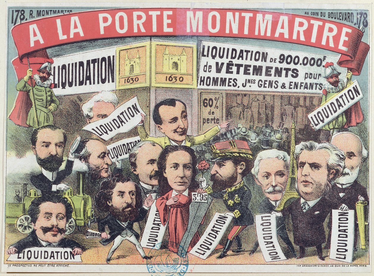 Advertisement for a clothing sale at the Paris department store La Porte Montmartre by French School