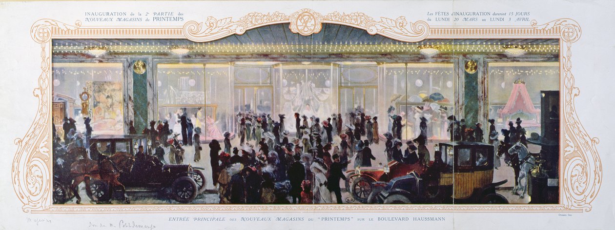 Advertisement for the opening of new buildings at the Parisian department store Printemps, 1910 by French School