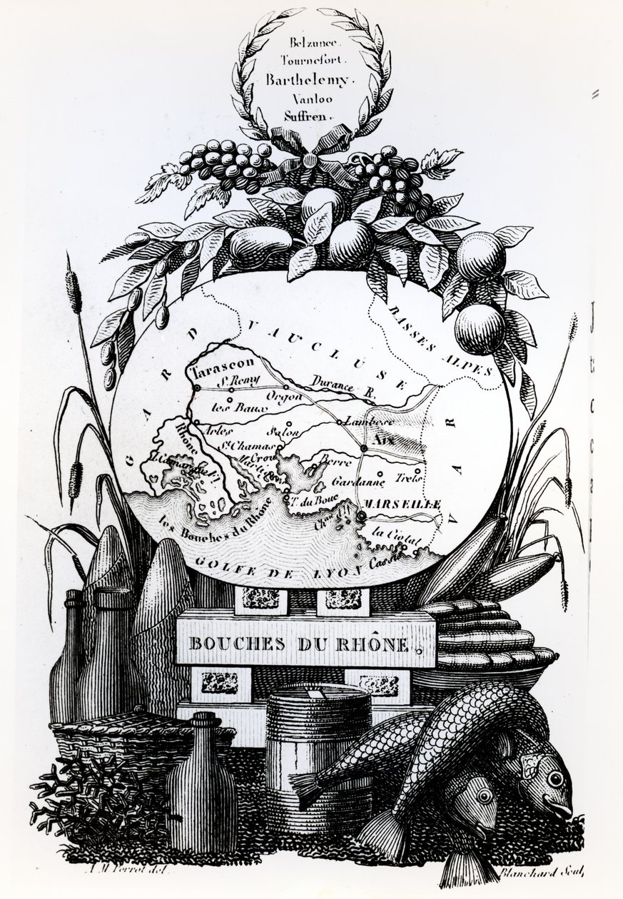 Allegorical map of the Bouches-du-Rhone department by French School