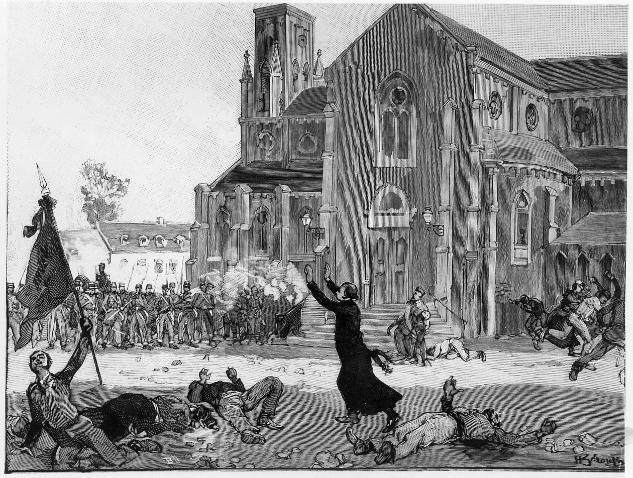 An Uprising in city hall square at Fourmies, illustration from Le Monde Illustre, 9th May 1891 by French School
