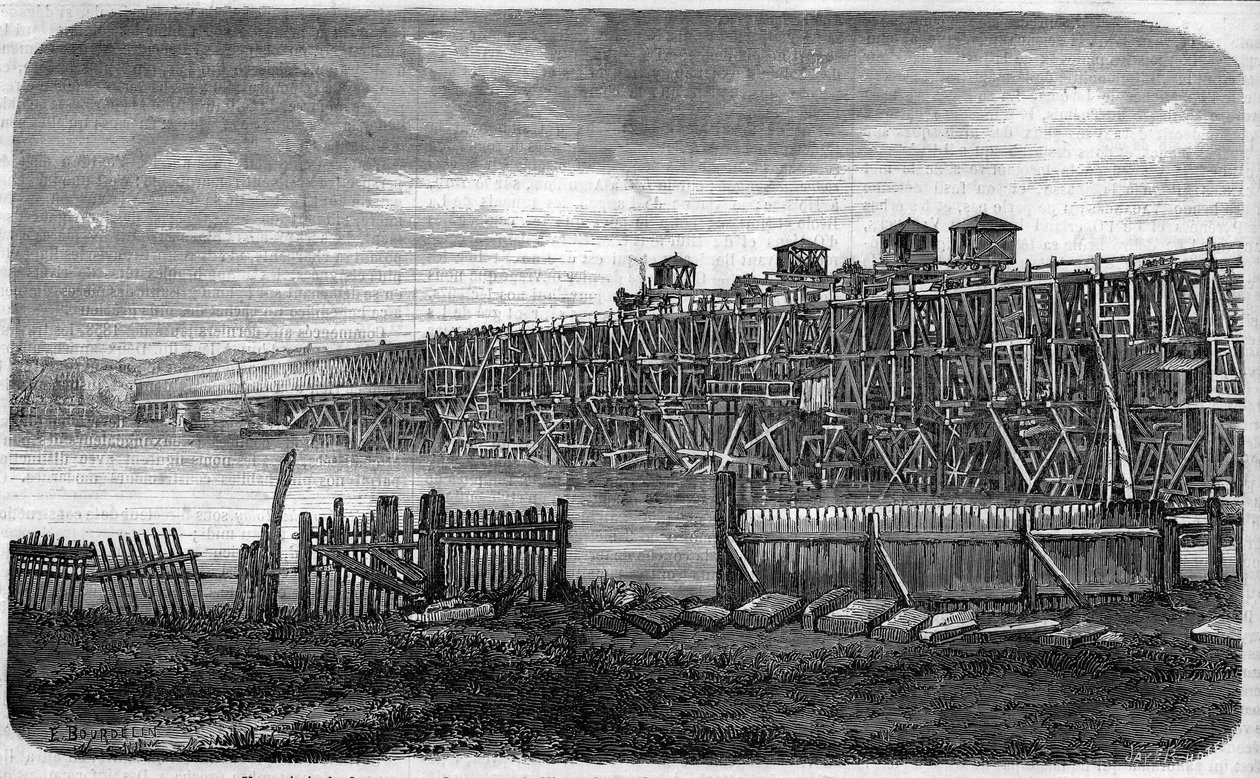 Architecture: View of the Works of the Metallic Bridge of Bordeaux, Gironde by French School