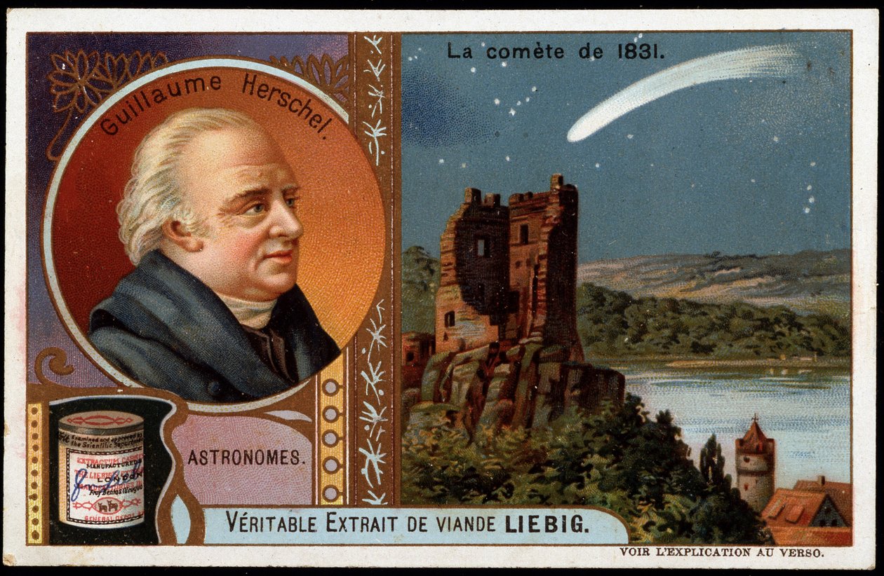 Astronomy: the comet of 1831, with the portrait of William Herschel - Liebig chromolithography by French School