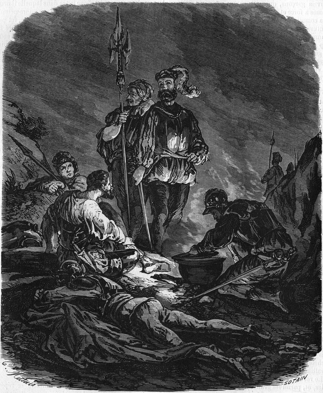 Bad boys, looters during the wars of the 16th century. In “Histoire Populaire de la France”, sd. circa 1885. Engraving by French School