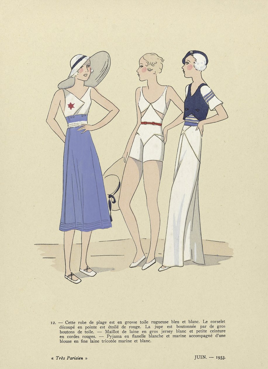 Beachwear from Tres Parisien, June 1933 by French School