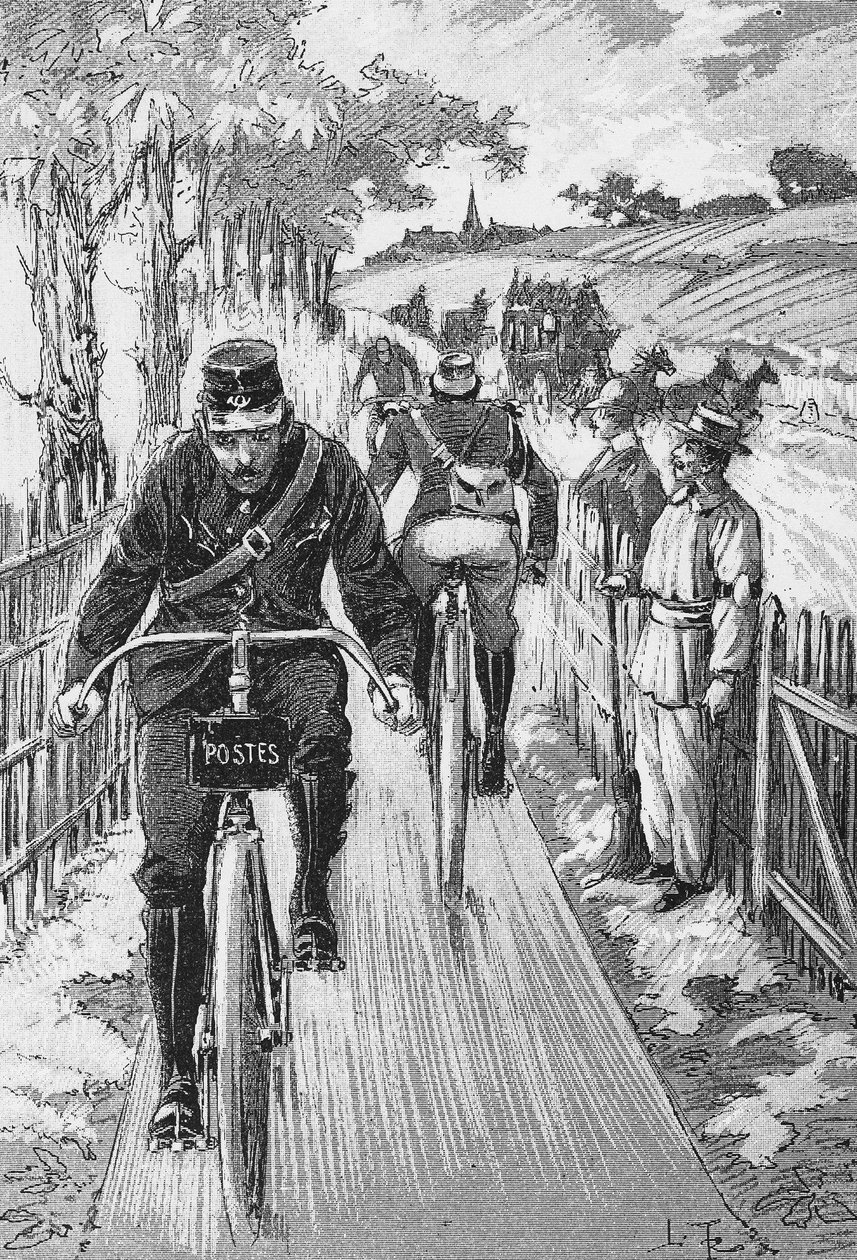 Bicycle Path for Factors: Swift Project Track by M. Berruyer - in "Theoretical and Practical Cycling" by L. Baudry de Saunier, Engraving, Bibl. de la Ville de Paris. by French School
