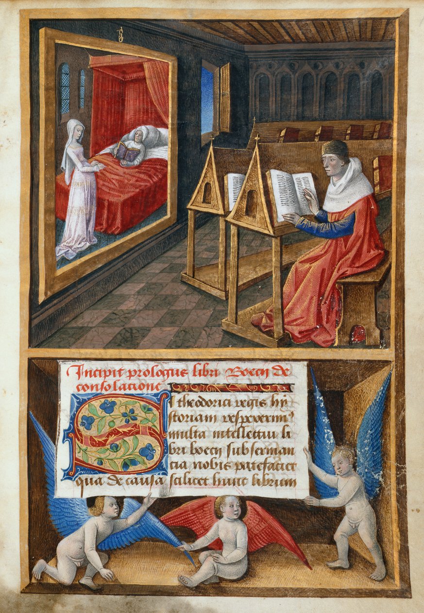 Boethius and Philosophy, illustration from 'The Consolation of Philosophy'