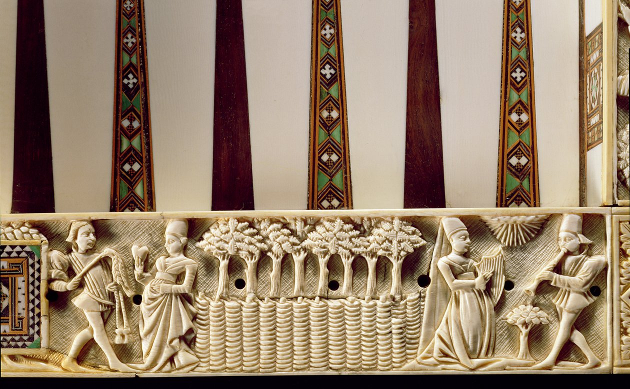 Border of a backgammon board depicting a pair of lovers, 1415 by French School