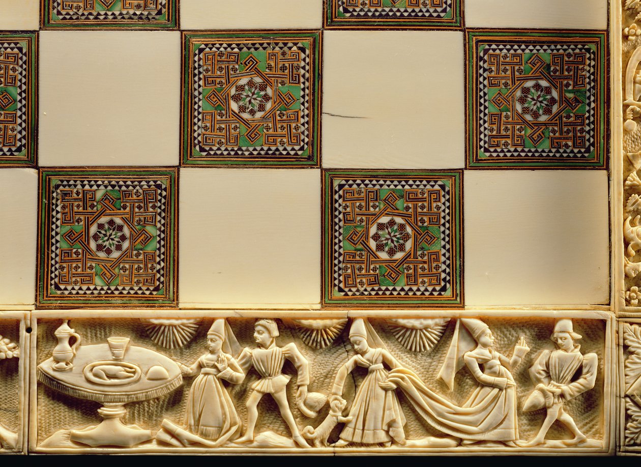 Border of a chessboard depicting courtly life, 1415 by French School